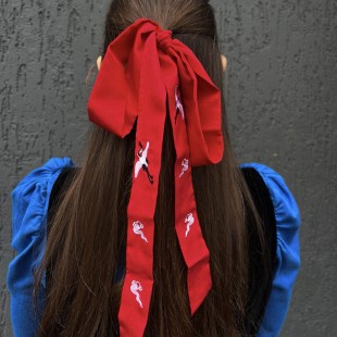 Стрічка для волосся в китайському стилі "Журавлі" Червона
